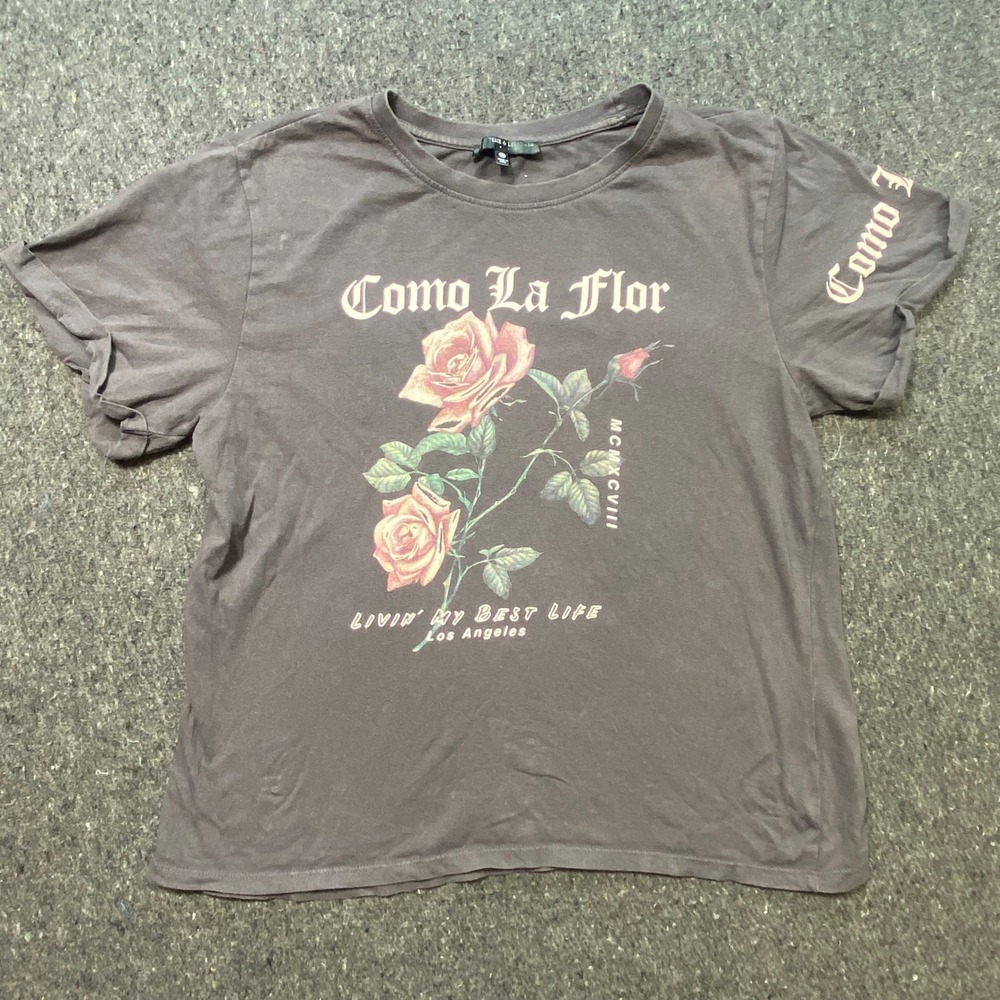 Peace & Love Como La Flor Graphic Tee L Large Gray‎ Rose Streetwear T-Shirt